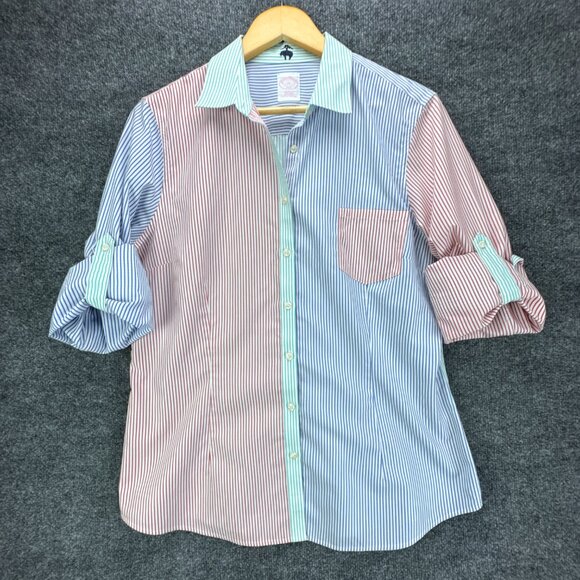 Brooks Brothers 346 Shirt Womens 14 Button Up Multicolor Colorblock Stripe - Picture 3 of 16